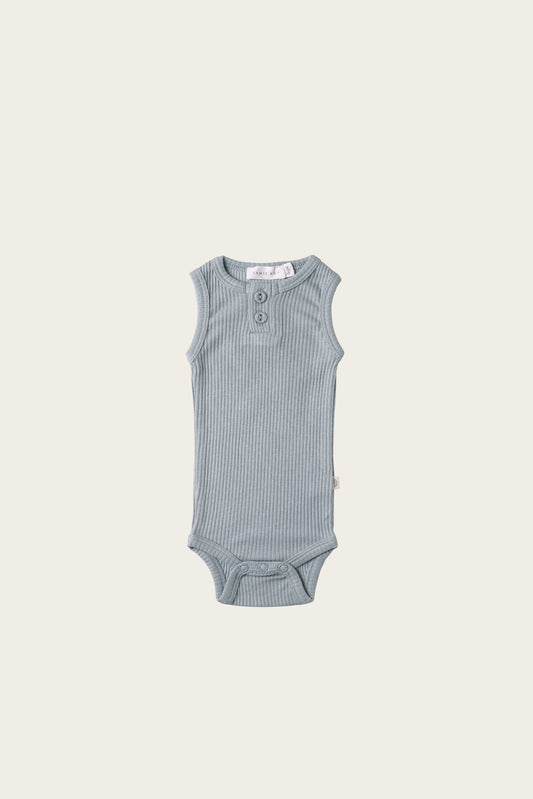 Jamie Kay Organic Essential Singlet Bodysuit in Faded Denim